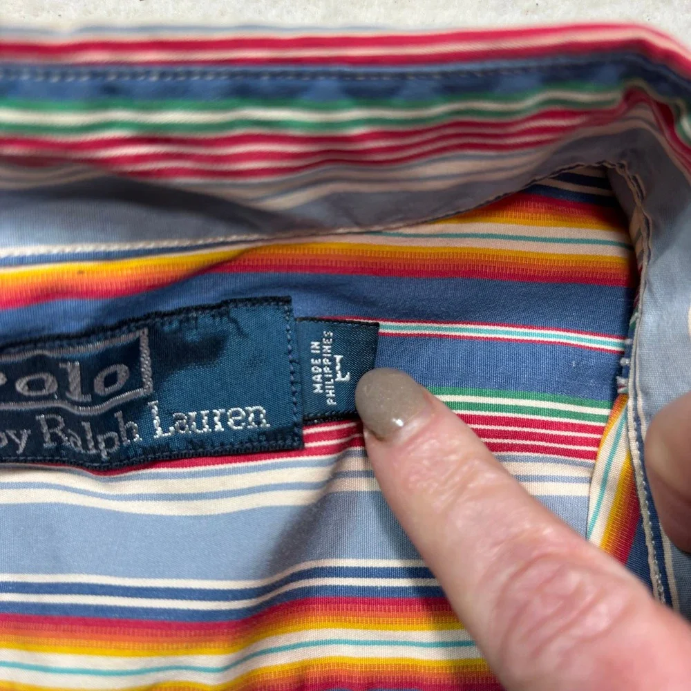 Polo Ralph Lauren Mens Striped Button Down Shirt Large‎ Multi Color #1137